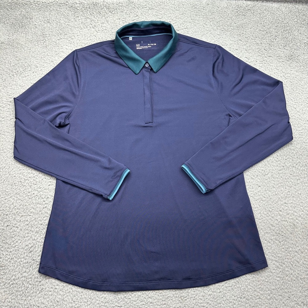 Under Armour 1366351 Womens XL Navy Blue Zinger Long Sleeve Golf Polo Shirt Teal